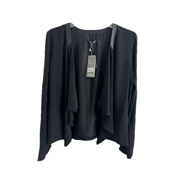 NWT EILEEN FISHER Black Drape Front Open Jacket Silk Georgette Leather Sz S - Picture 1 of 11